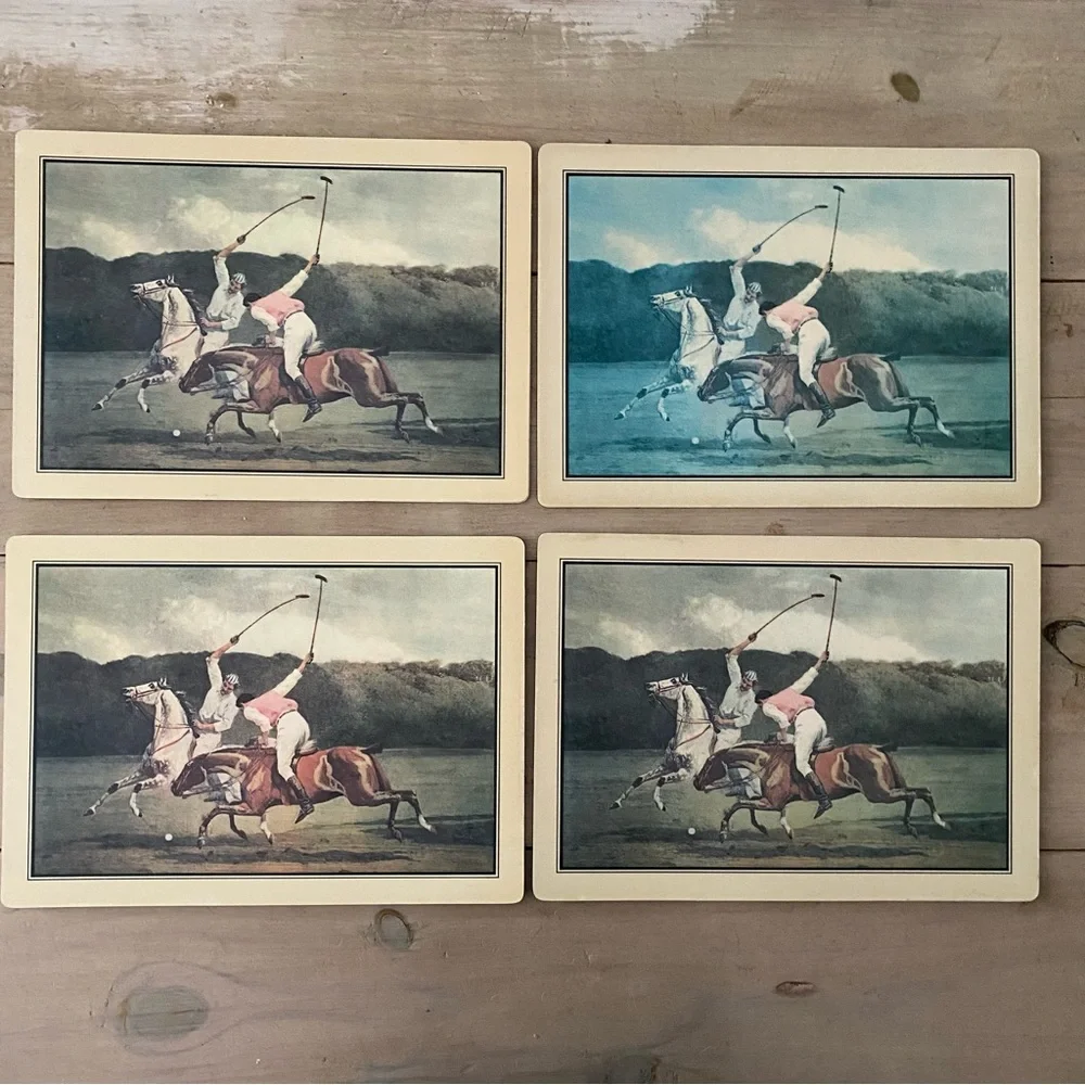 Set of 8 Vintage Polo Players Placemats and Coasters - Picture 2 of 16